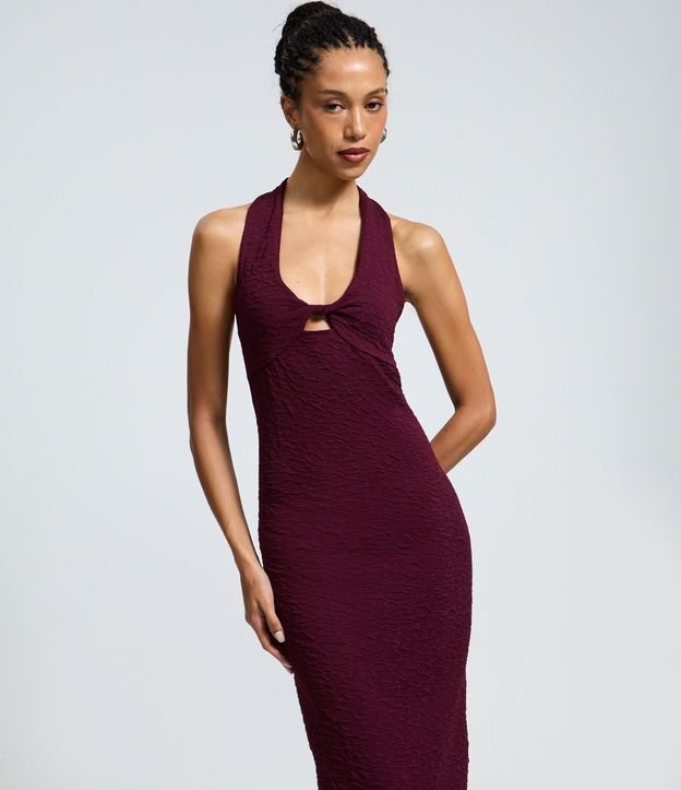 Vestido Midi Frente Única Texturizado con Nudo en el Busto 2
