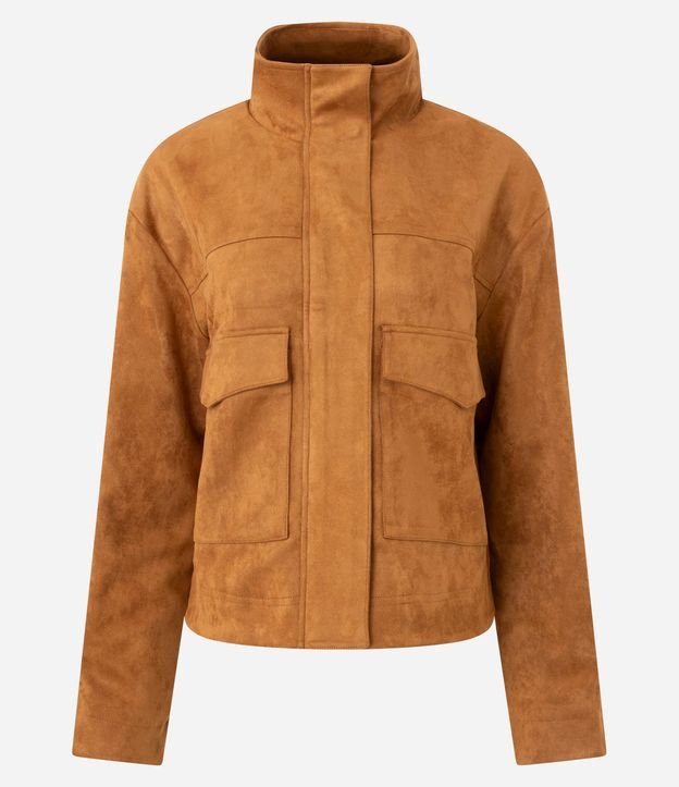 Campera Oversized en Gamuza con Cuello Alto