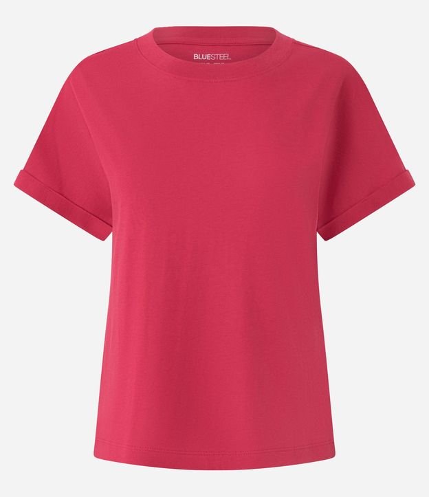 Blusa Básica con Manga Dobrada Corta en Algodón