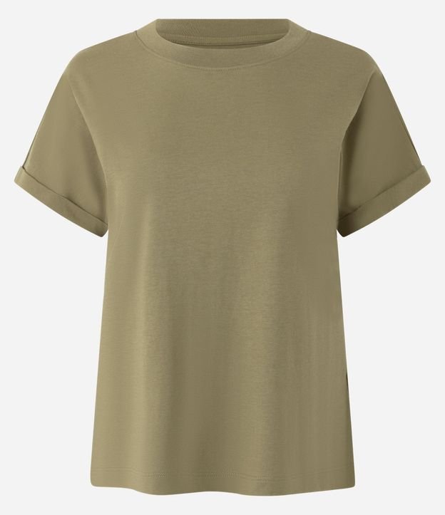 Blusa Básica con Manga Dobrada Corta en Algodón