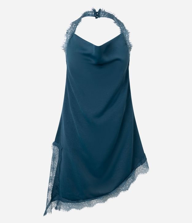 Blusa Frente Única en Satén con Escote Degagê y Encaje en el Ruedo 3
