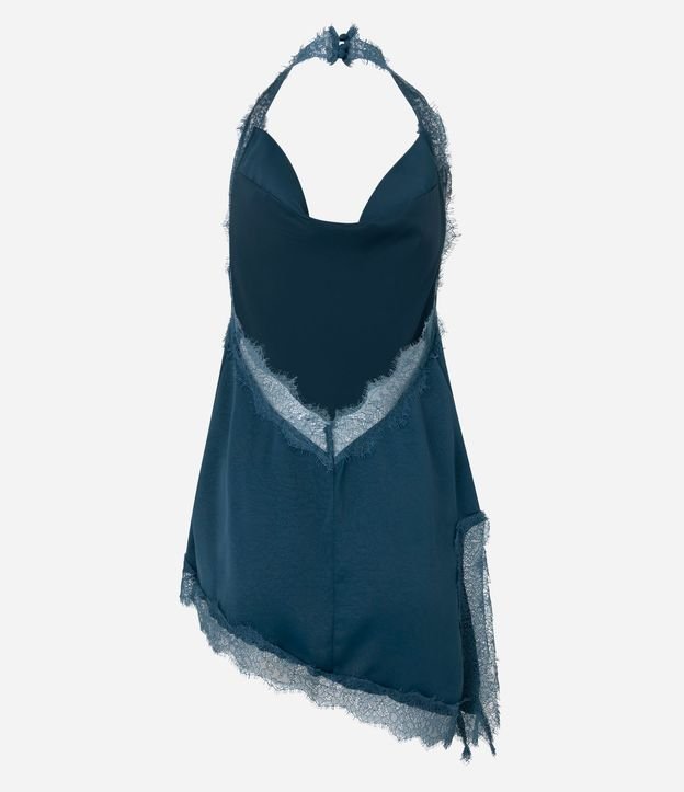 Blusa Frente Única en Satén con Escote Degagê y Encaje en el Ruedo 5