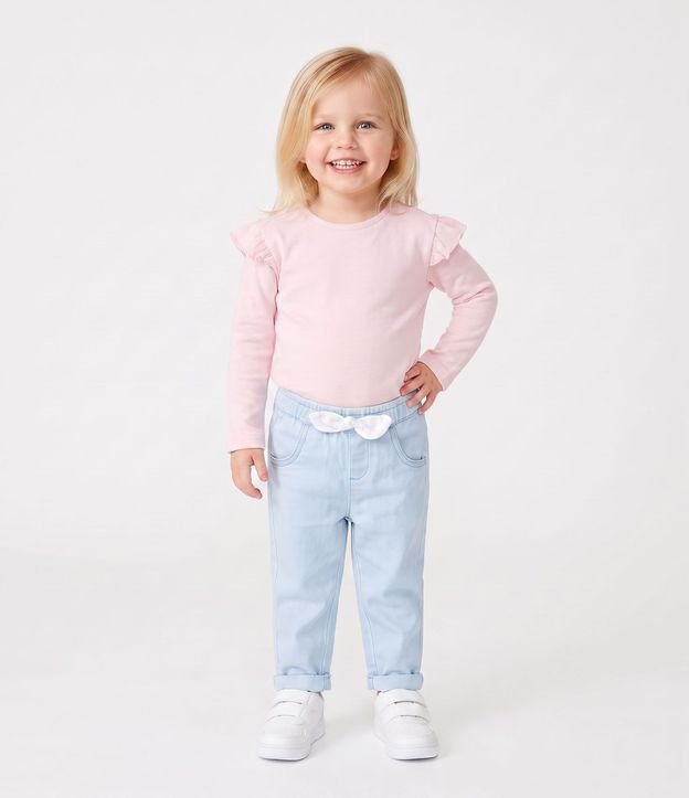 Pantalón Infantil en Jeans con Cintura Elástica y Moña – Talle 3 a 18 Meses 1