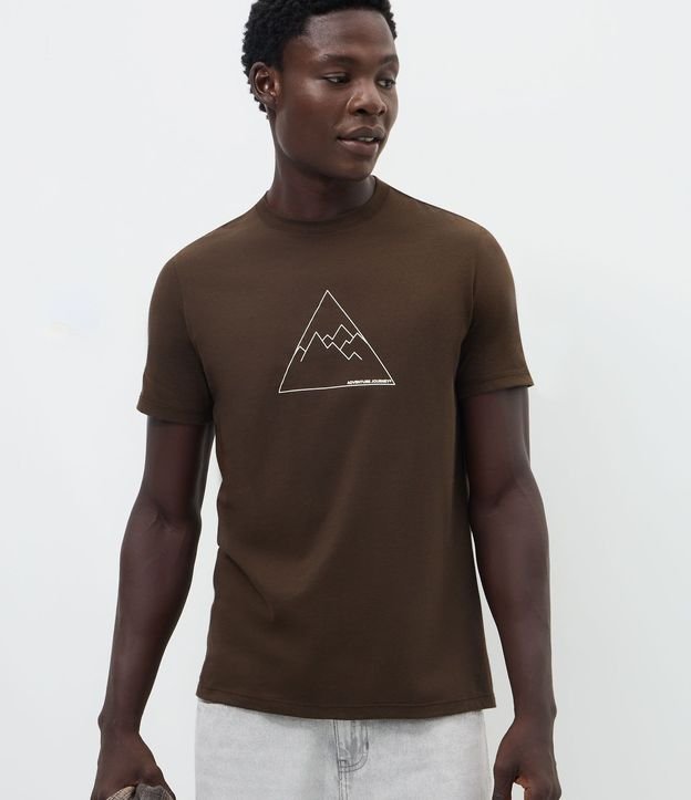 Remera Regular en Algodón con Estampado Geométrico de Montaña