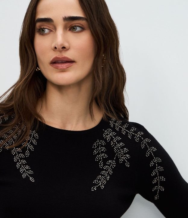 Suéter Regular en Tricot con Bordado Delicado
