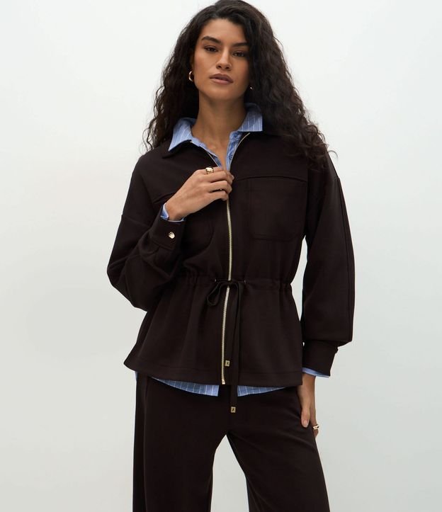 Campera Parka en Modal con Cremallera y Cordón Ajustable