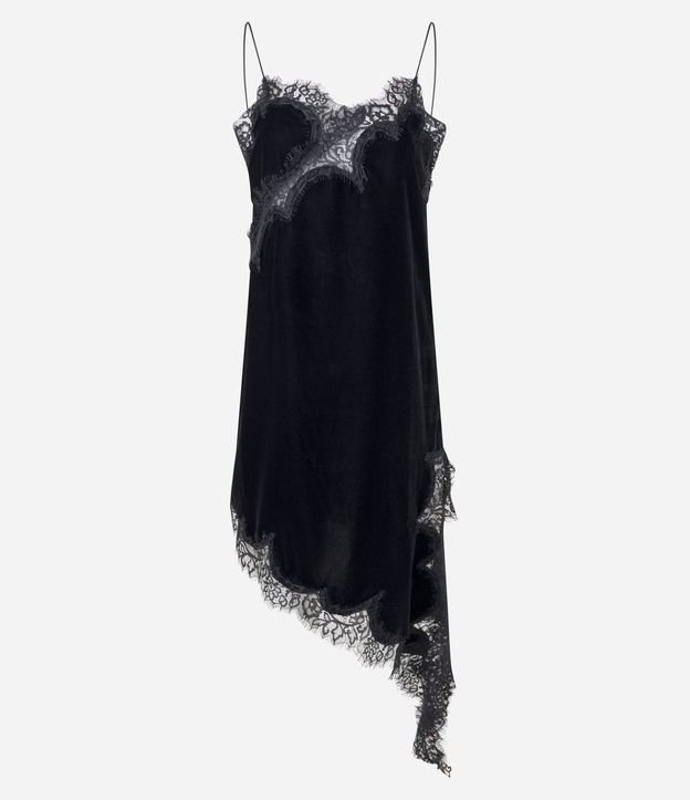 Vestido Corto en Terciopelo con Encaje y Punta 5
