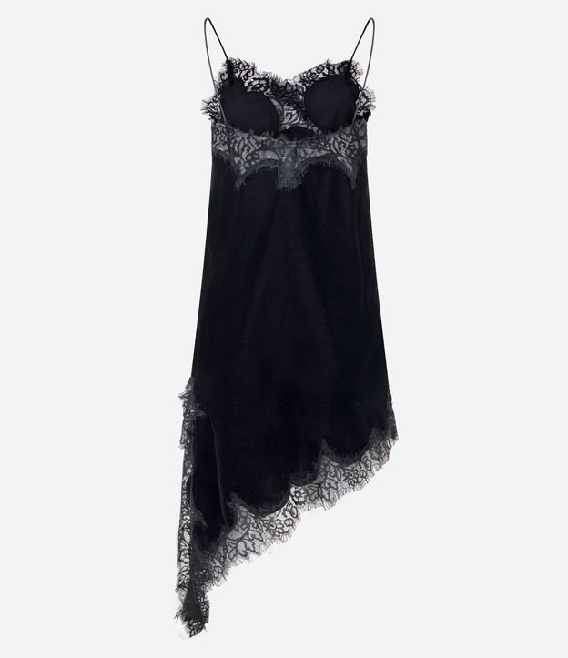 Vestido Corto en Terciopelo con Encaje y Punta 7