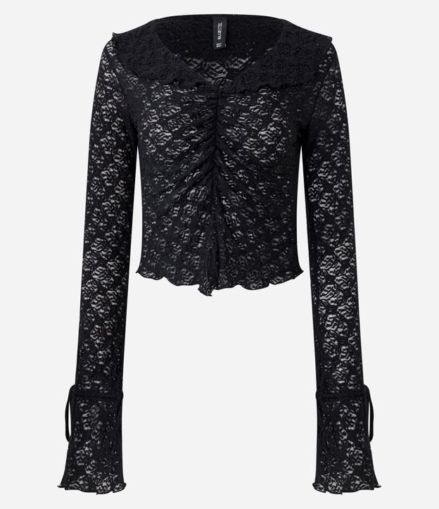 Blusa en Encaje Texturizada con Volados en las Mangas y Cuello 5