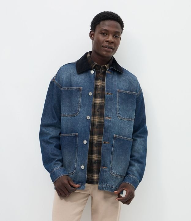 Campera Oversized en Jeans con Cuello de Terciopelo 2