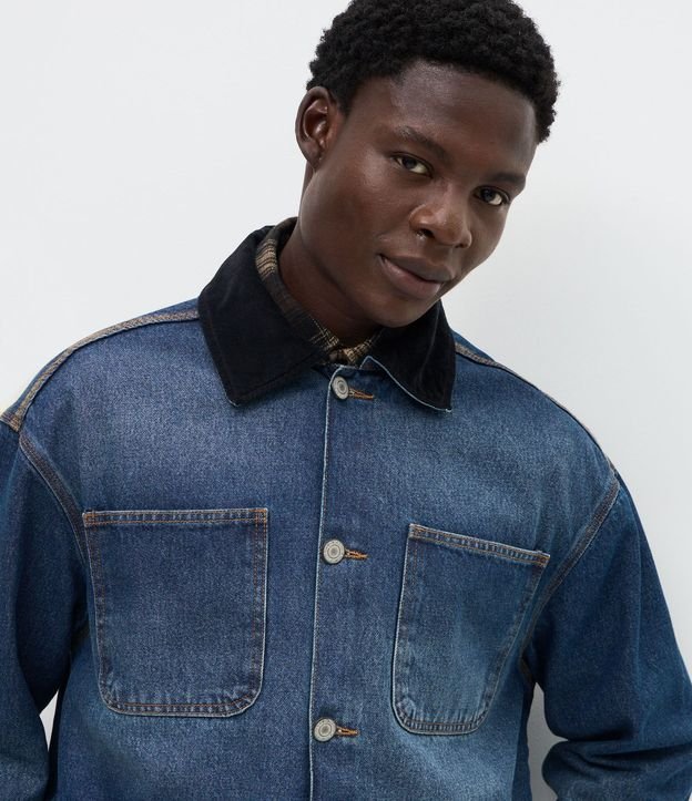 Campera Oversized en Jeans con Cuello de Terciopelo 3