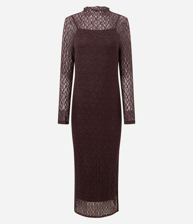 Vestido en Encaje con Cuello Alto y Encaje 5