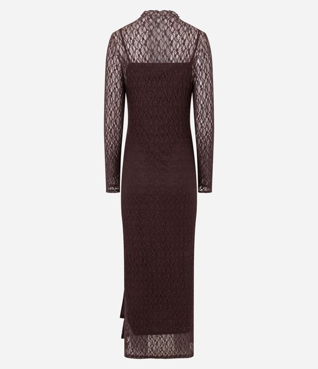 Vestido en Encaje con Cuello Alto y Encaje 7