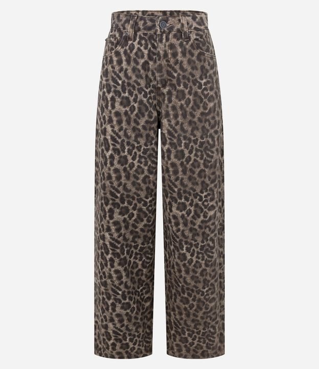 Pantalón Baggy en Sarga con Cintura Mediana y Estampa de Animal Print