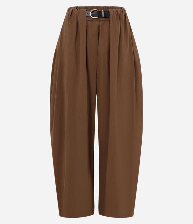 Pantalón Barrel en Algodón con Pliegues Delanteros y Cinturón 5