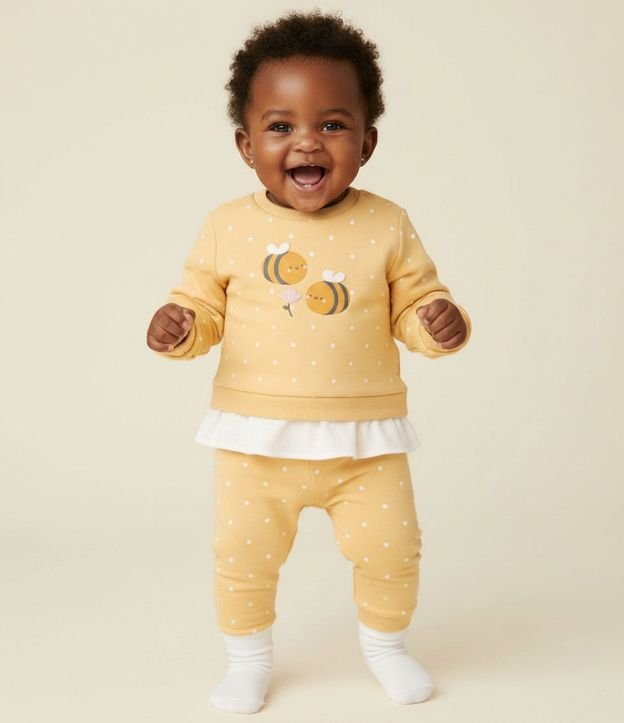 Conjunto Infantil de Lunares con Abejas y Ruedo Sobrepuesto - Talle RN a 18 Meses 1