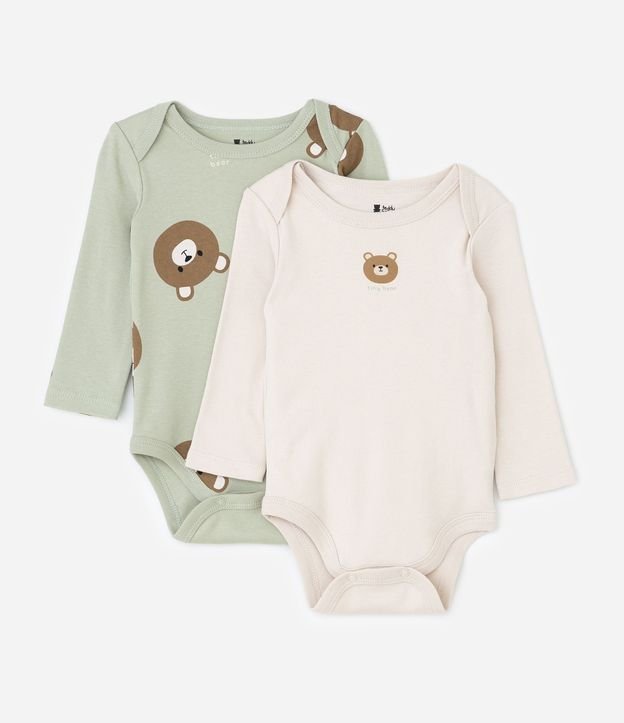 Kit 02 Bodies Infantil con Estampa de Oso – Talle 0 a 18 Meses