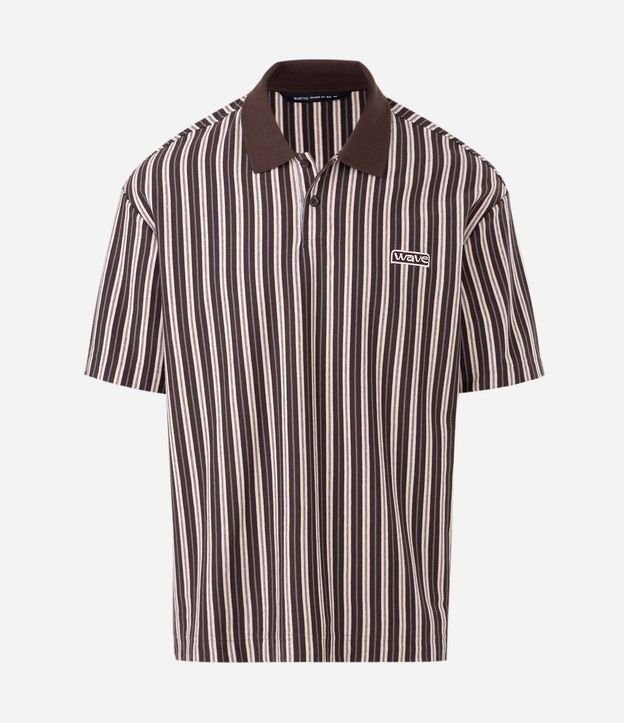 Remera Relaxed Manga Corta en Algodón Rayada con Cuello Polo