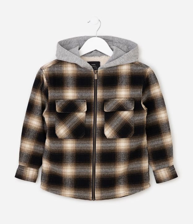 Camisa Infantil en Algodón de Cuadros con Capucha y Forro Interno - Talle 5 a 14 años