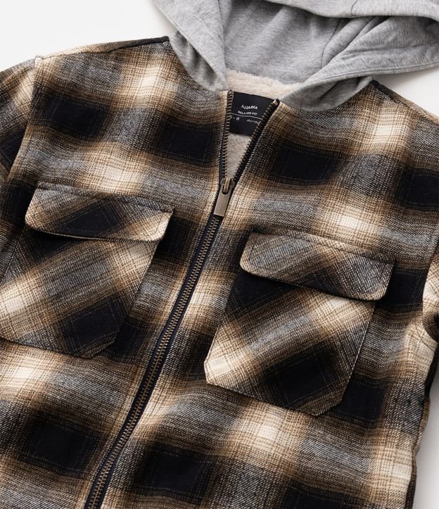 Camisa Infantil en Algodón de Cuadros con Capucha y Forro Interno - Talle 5 a 14 años 4