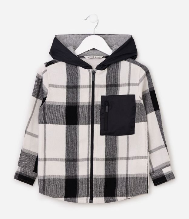Camisa Infantil de Cuadros con Capucha y Bolsillo Delantero - Tam  5 a 14  Anos 4