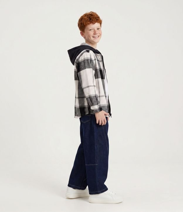 Camisa Infantil de Cuadros con Capucha y Bolsillo Delantero - Tam  5 a 14  Anos 2