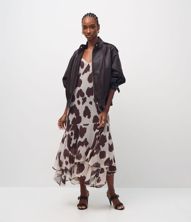 Vestido Largo en Chiffon Animal Print con Escote V 1
