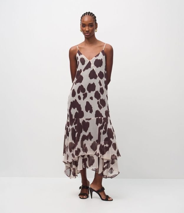 Vestido Largo en Chiffon Animal Print con Escote V 4