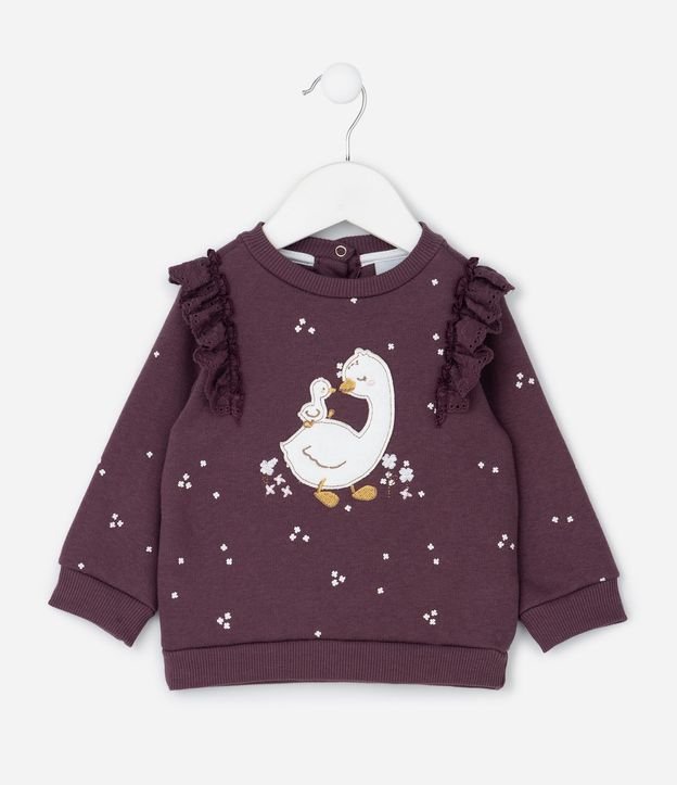 Saco Infantil con Estampa Floral Patito y Volados – Talle 0 a 18 Meses