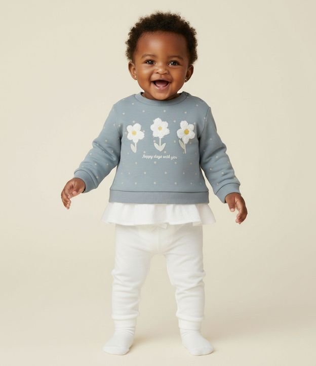 Buzo Infantil en de Lunares y Bordado de Margaritas – Talle 0 a 18 Meses