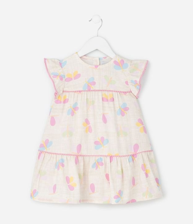 Vestido Infantil con Estampado Mariposas y Pompón – Talle 1 a 6 años 2