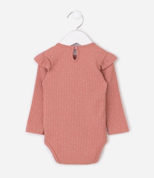 Body Infantil Manga Larga en Rib con Bordado de Lunares y Oso – Talle 0 a 18 Meses 2