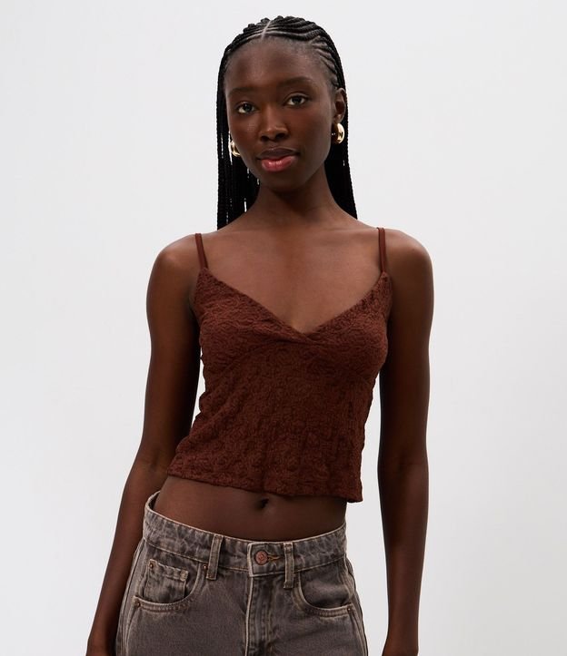 Blusa Musculosa en Encaje Texturizada con Breteles Finos
