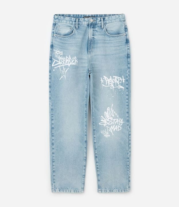 Pantalón Baggy en Jeans con Lettering Grafite