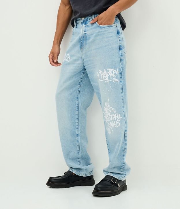 Pantalón Baggy en Jeans con Lettering Grafite 2