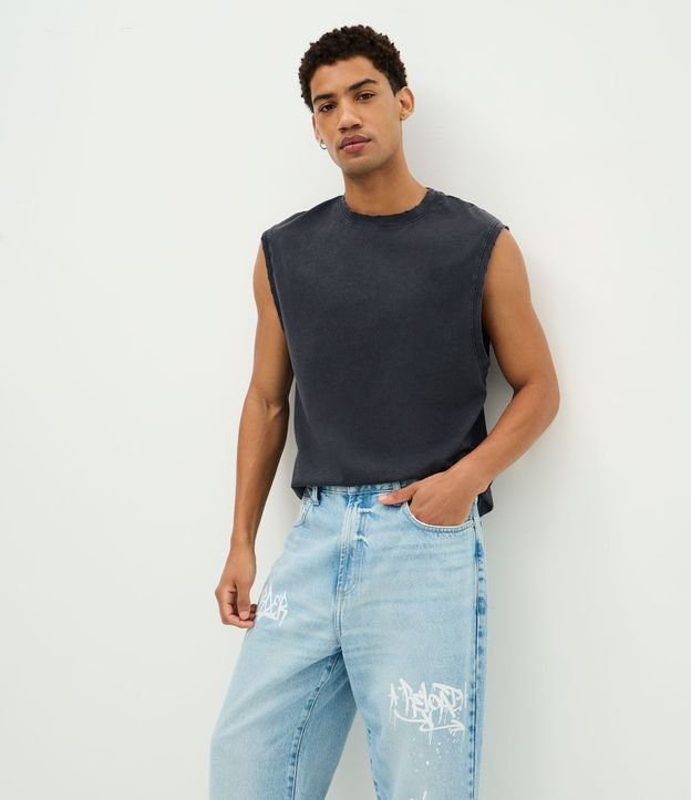 Pantalón Baggy en Jeans con Lettering Grafite 3