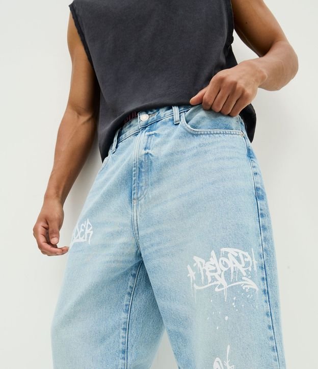 Pantalón Baggy en Jeans con Lettering Grafite 4