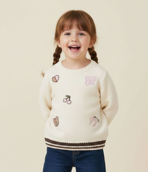 Suéter Infantil en Punto con Mini Ícones Bordados – Talle 1 a 6 años