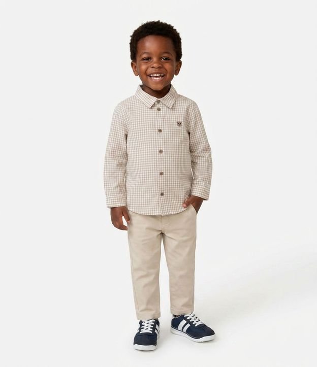 Camisa Infantil en Franela de Cuadros y Bordado Osito - Talle 1 a 6 años 1