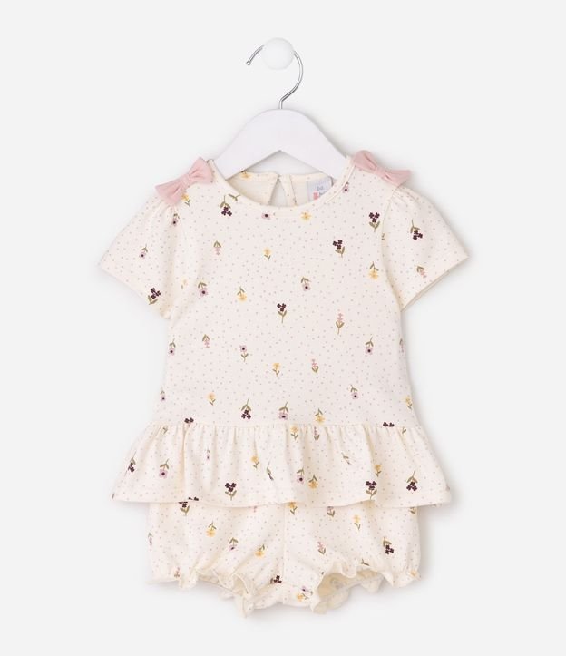 Conjunto Infantil Blusa Manga Corta y Short Floral de Lunares – Talle 0 a 18 Meses 2