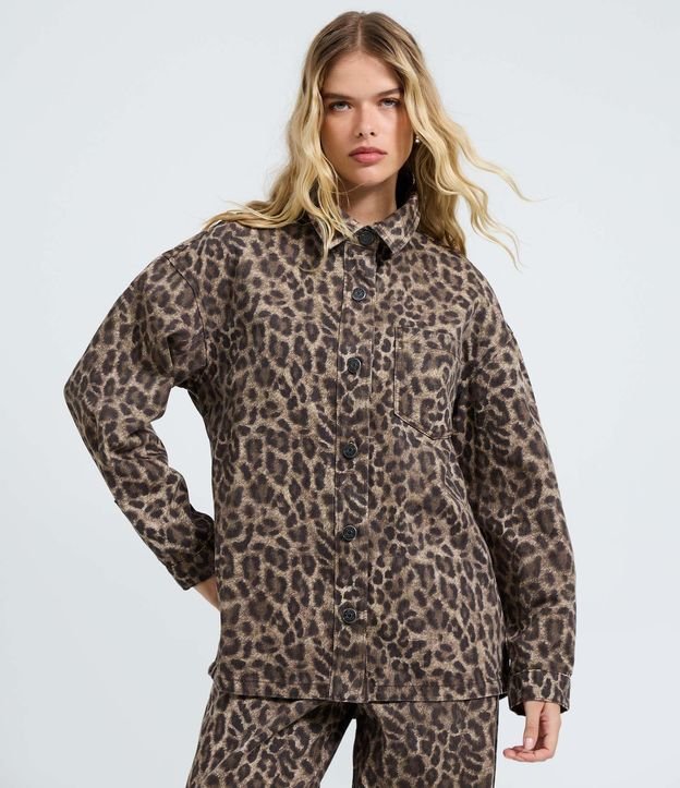 Camisa Oversized en Jeans con Estampa de Animal Print 4