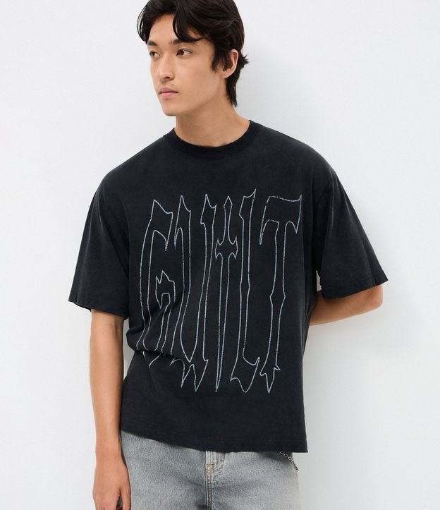 Remera Boxy Manga Corta en Algodón con Lettering Guilt