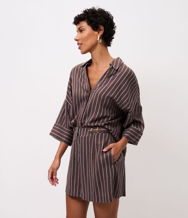Short en Viscolino con Estampado Rayada y Cintura Elástica 1