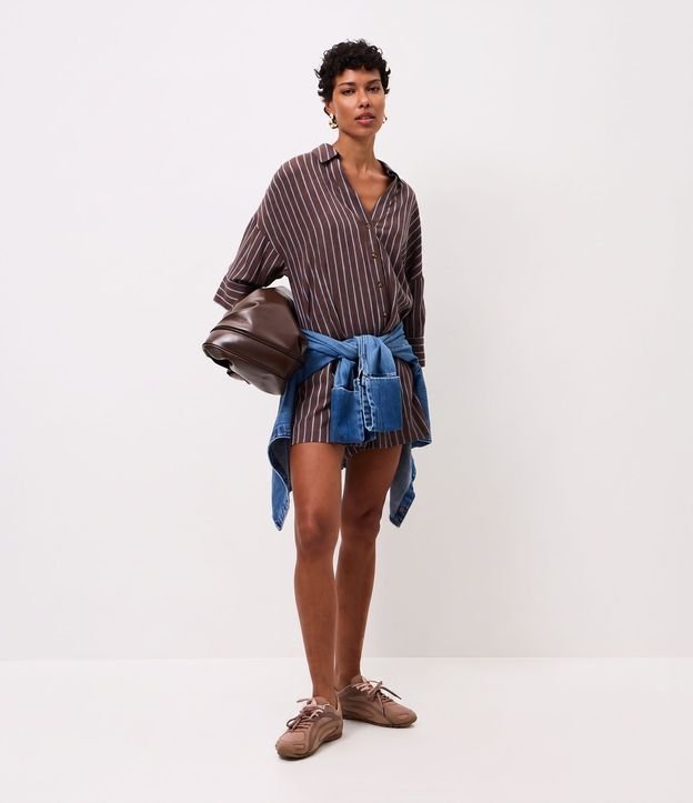 Short en Viscolino con Estampado Rayada y Cintura Elástica 2