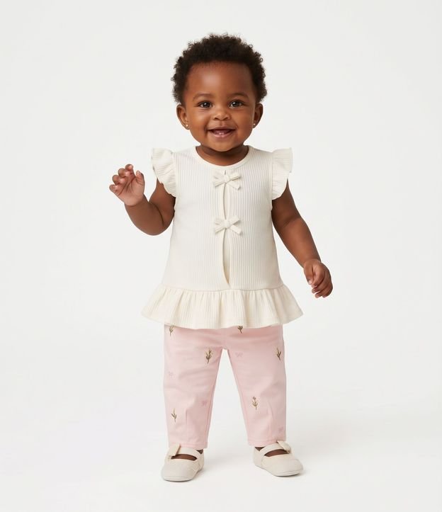 Blusa Infantil con Volados y Moñitas Aplicadas – Talle 0 a 18 Meses 2