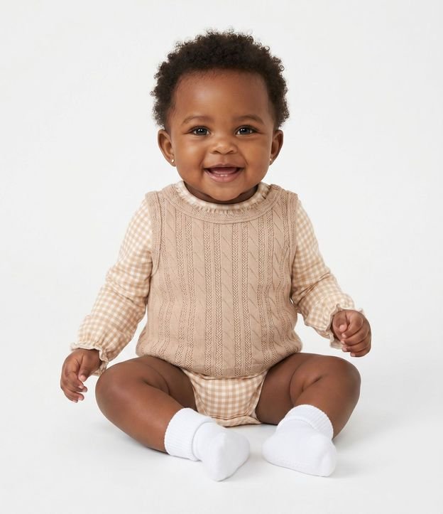 Body Infantil con Chaleco en Textura Punto – Talle 0 a 18 Meses