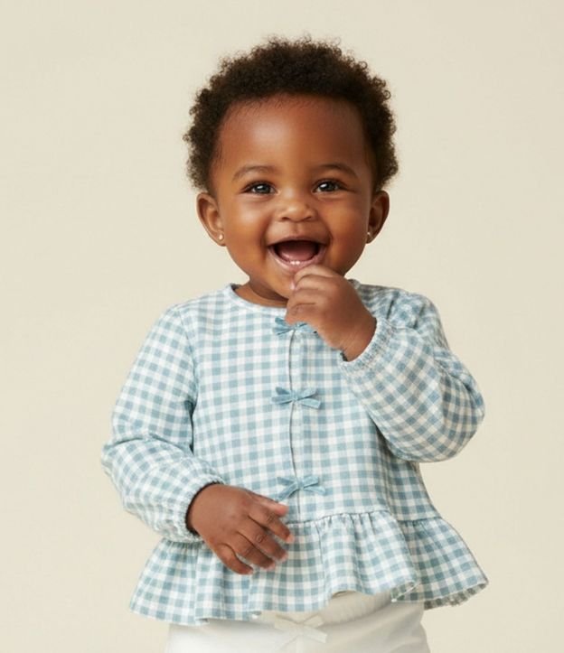 Remera Infantil de cuadros con Moñitas Aplicados – Talle 0 a 18 Meses