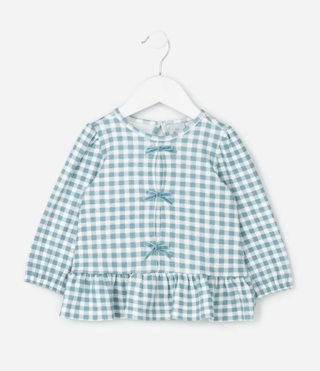 Remera Infantil de cuadros con Moñitas Aplicados – Talle 0 a 18 Meses 3