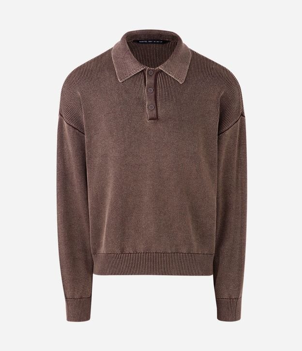 Suéter Punto Leve Marmorizado con Cuello Polo 6