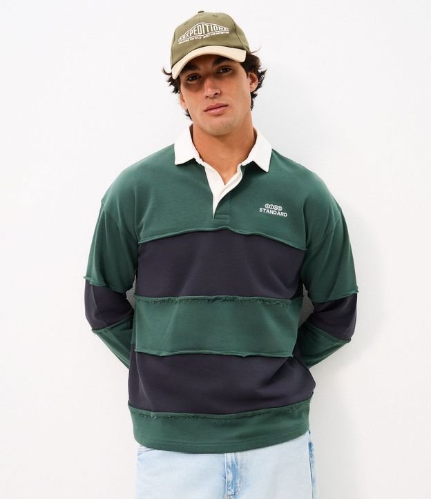 Remera Cuello Polo con Rayas y Lettering Bordado 3